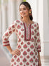 Women Ethnic Motifs Printed Round Neck Thread Work Kurta